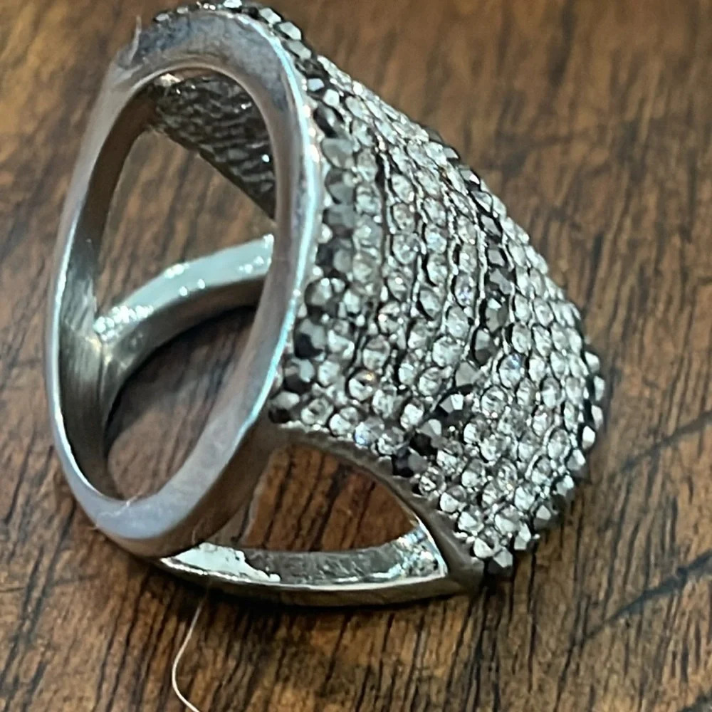 Ring size 8 bracelet rhinestone paved silver tone bling bling fashion jewelry - Picture 9 of 17